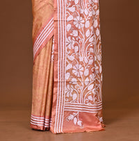Blended Silk Kantha Stitch Saree Light Peach