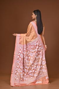 Blended Silk Kantha Stitch Saree Light Peach