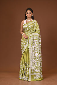 Blended Silk Kantha Stitch Saree Green