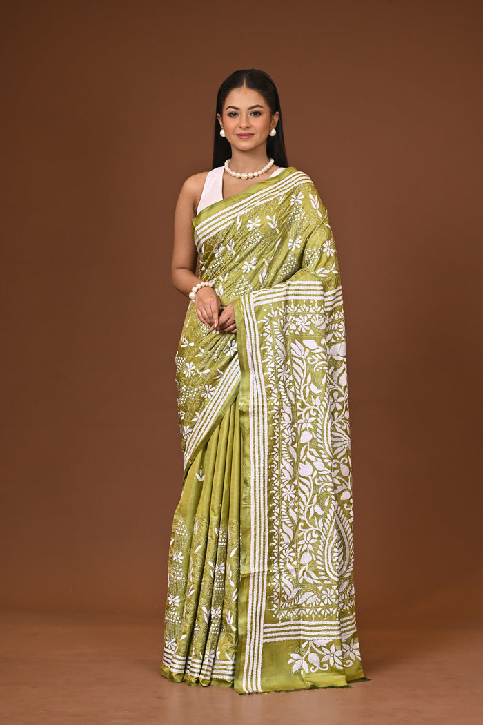 Blended Silk Kantha Stitch Saree