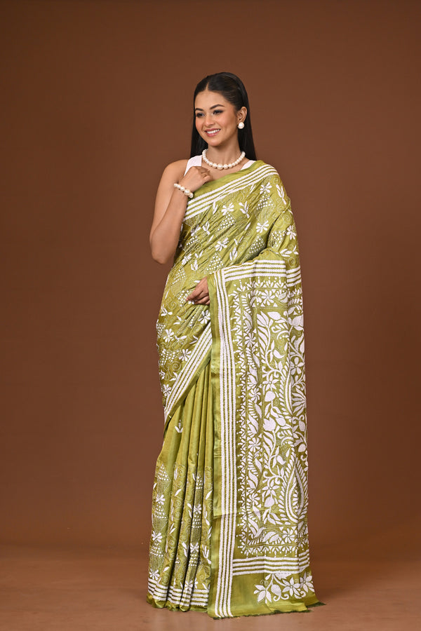 Blended Silk Kantha Stitch Saree