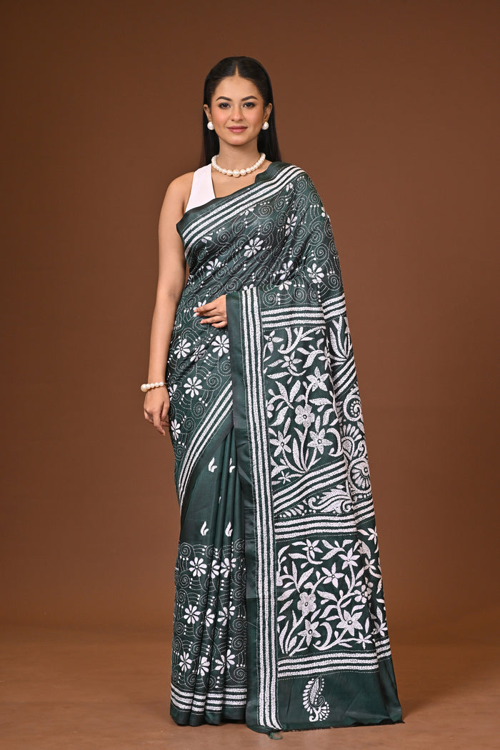 Blended Silk Kantha Stitch Saree