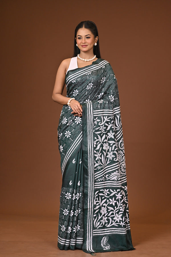 Blended Silk Kantha Stitch Saree