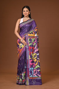 Blended Silk Kantha Stitch Saree Royal Blue