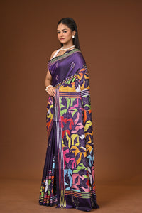 Blended Silk Kantha Stitch Saree Royal Blue