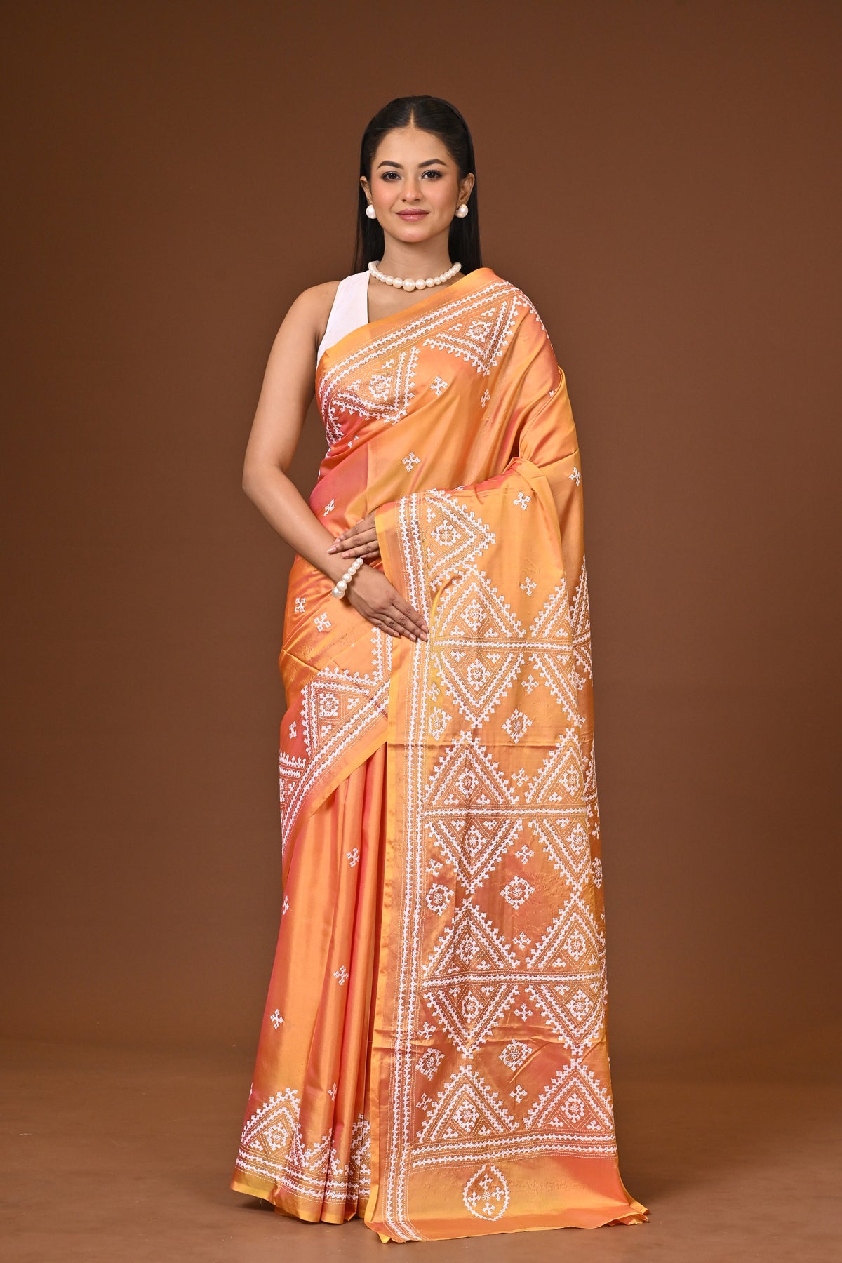 Blended Silk Kantha Stitch Saree Mustard Yellow