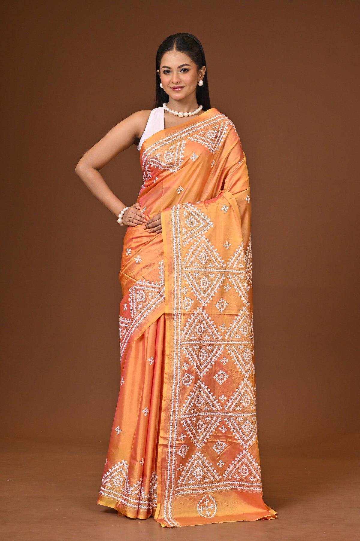 Blended Silk Kantha Stitch Saree Mustard Yellow