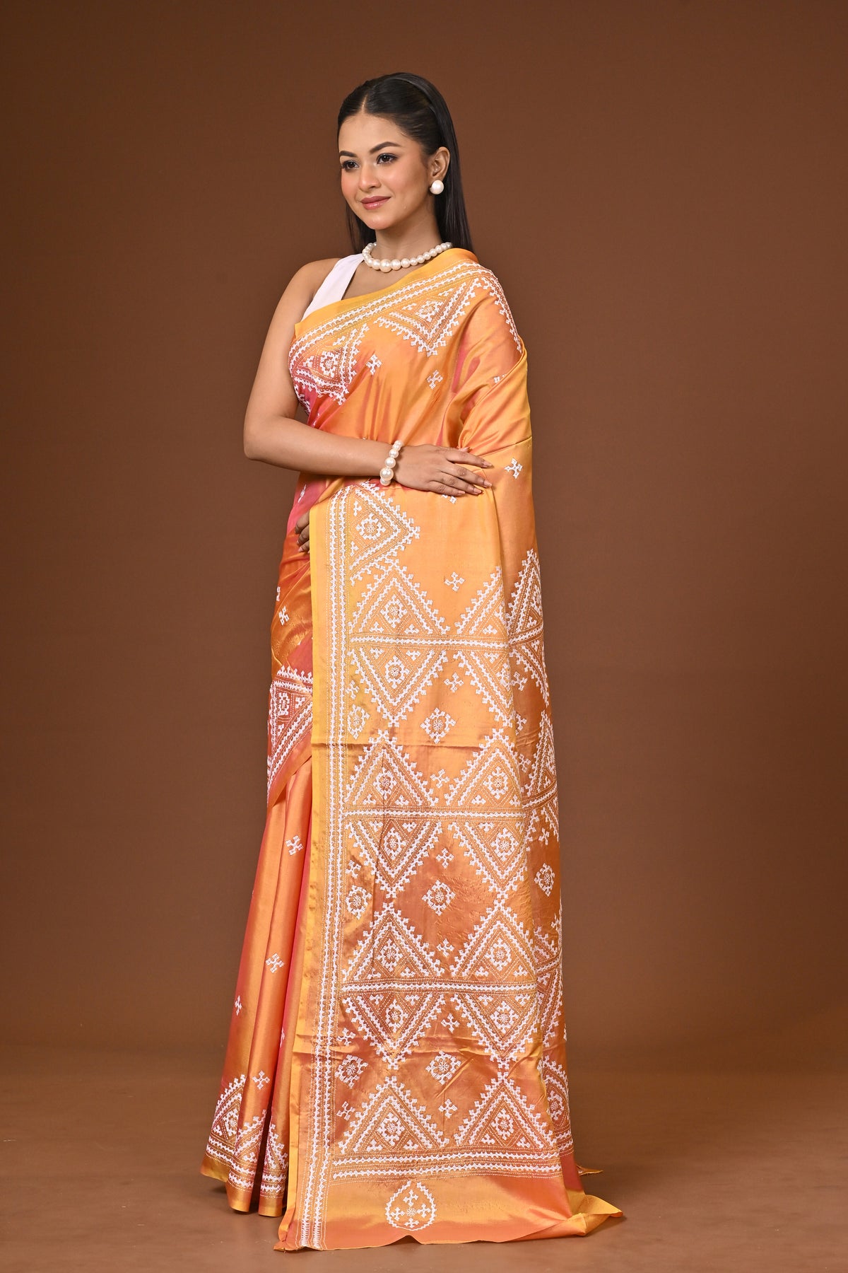 Blended Silk Kantha Stitch Saree Mustard Yellow