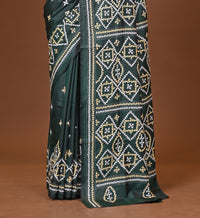 Blended Silk Kantha Stitch Saree Bottle Green