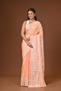 Blended Silk Kantha Stitch Saree Light Peach