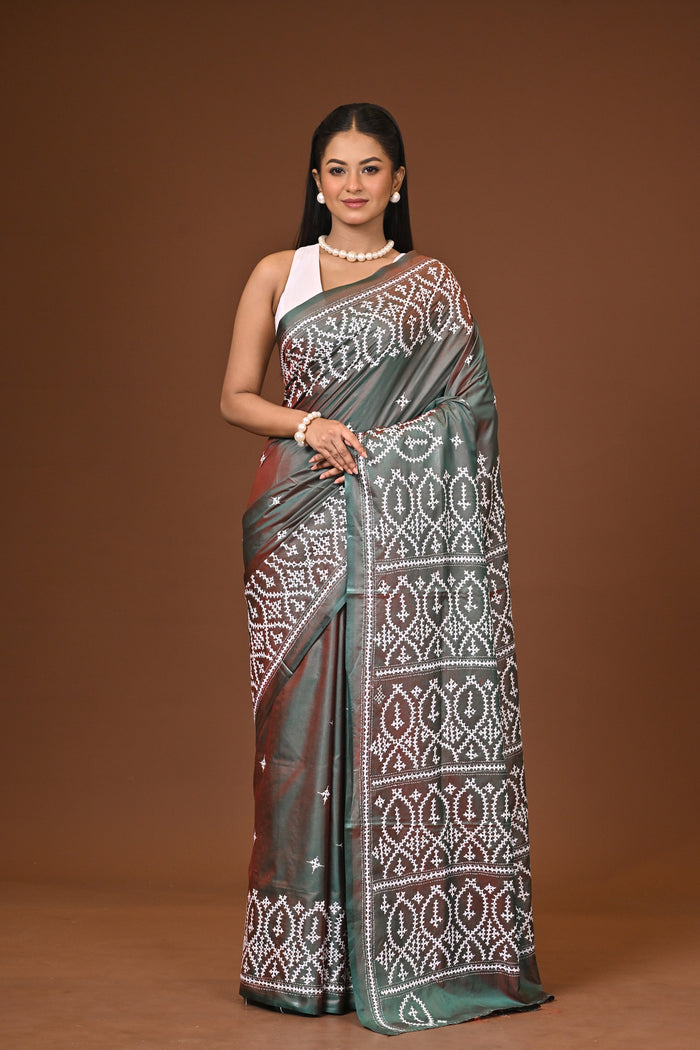 Blended Silk Kantha Stitch Saree
