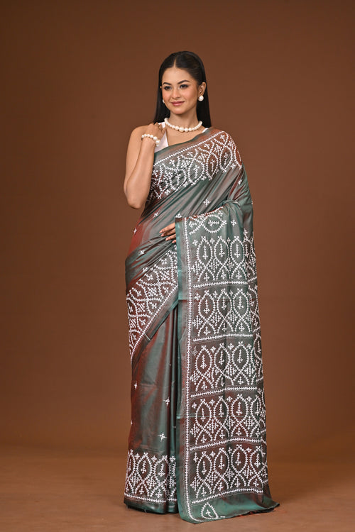 Blended Silk Kantha Stitch Saree