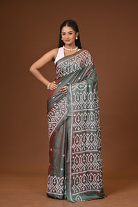 Blended Silk Kantha Stitch Saree Velvet Green