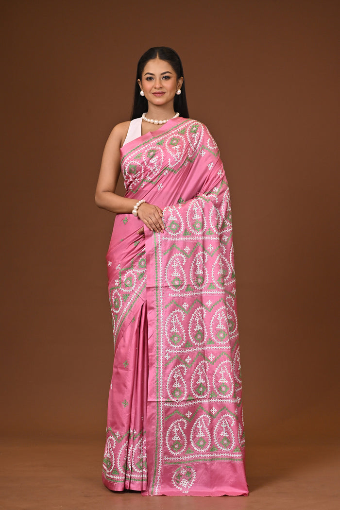 Blended Silk Kantha Stitch Saree