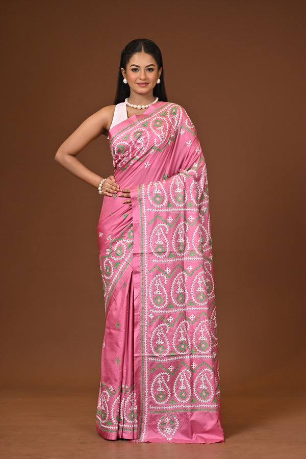 Blended Silk Kantha Stitch Saree