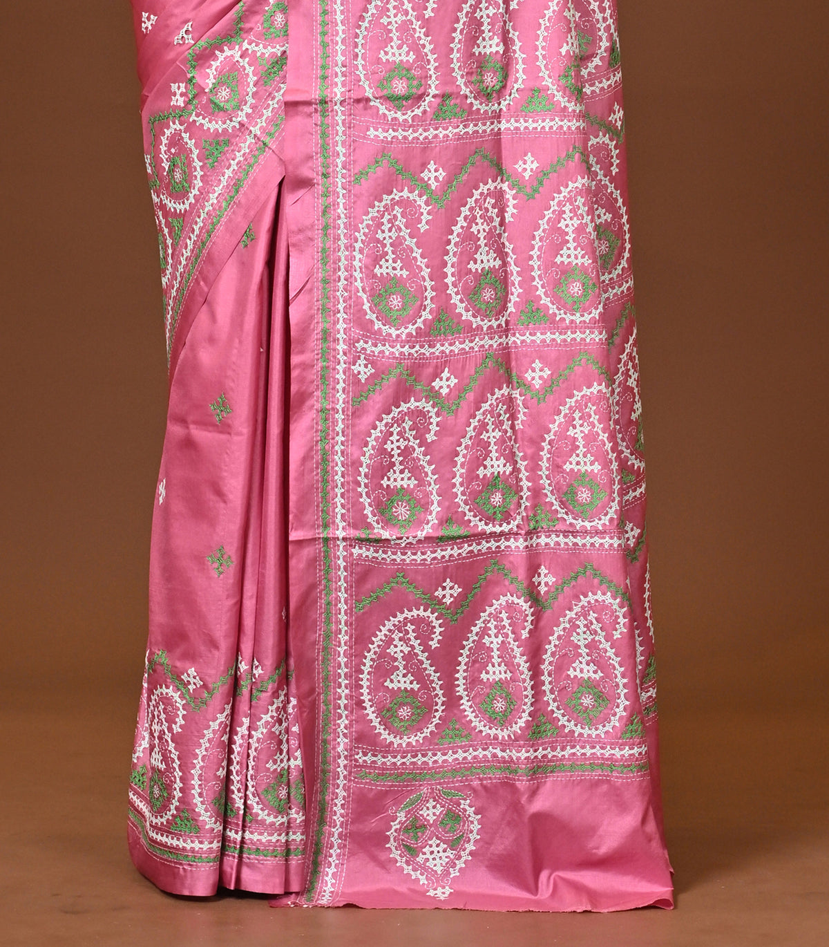 Blended Silk Kantha Stitch Saree Pink