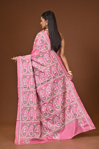 Blended Silk Kantha Stitch Saree Pink