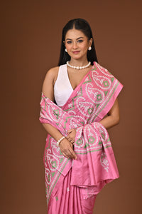 Blended Silk Kantha Stitch Saree Pink