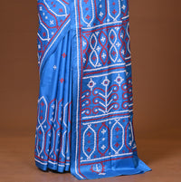 মিশ্র সিল্ক কাঁথা স্টিচ শাড়ি নীল