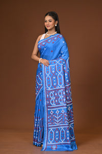 মিশ্র সিল্ক কাঁথা স্টিচ শাড়ি নীল