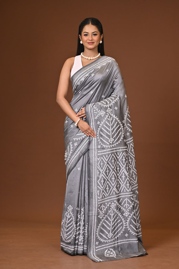 Blended Silk Kantha Stitch Saree