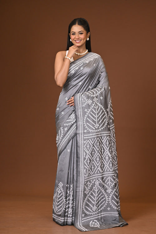 Blended Silk Kantha Stitch Saree