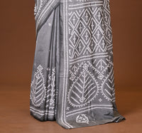 Blended Silk Kantha Stitch Saree Grey