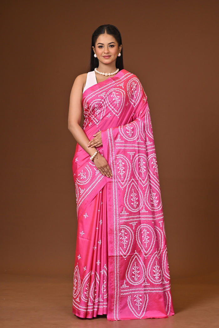 Blended Silk Kantha Stitch Saree