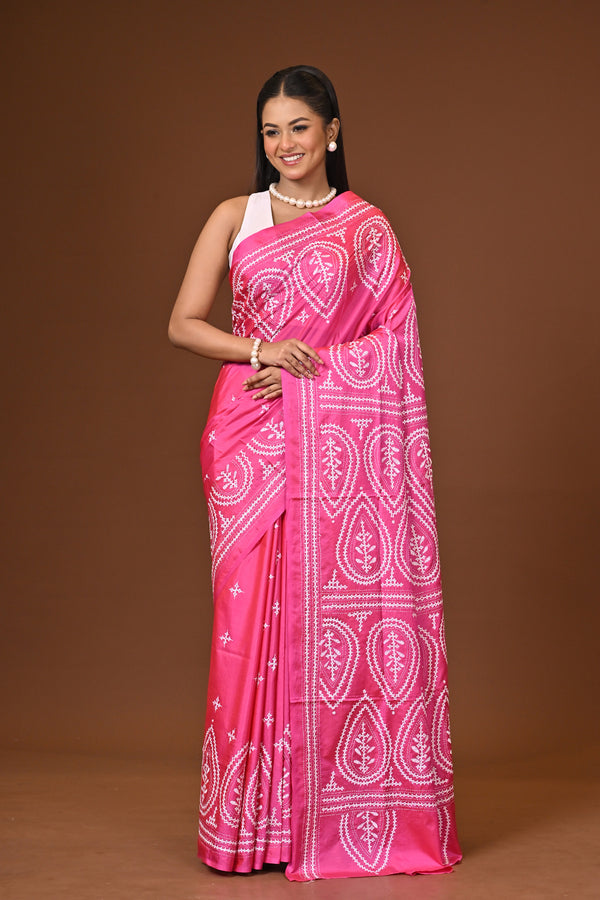 Blended Silk Kantha Stitch Saree