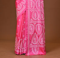 Blended Silk Kantha Stitch Saree Pink