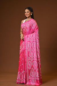 Blended Silk Kantha Stitch Saree Pink
