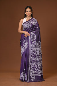 Blended Silk Kantha Stitch Saree Purple