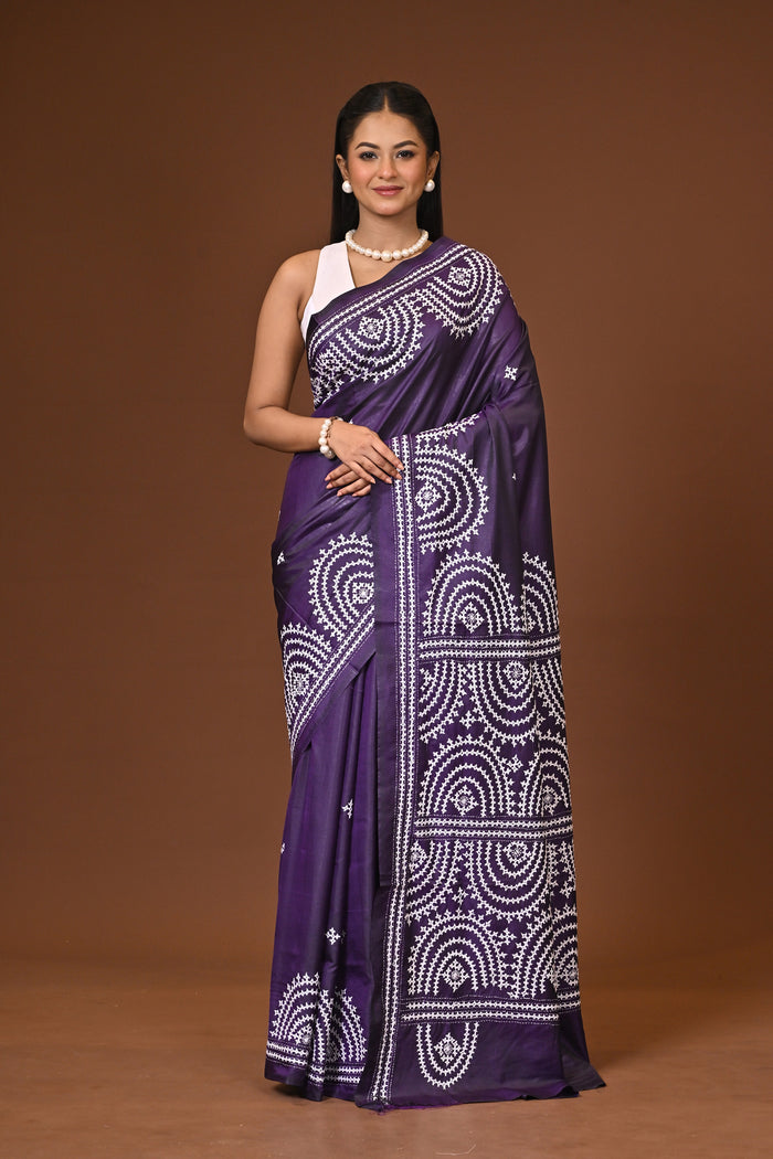 Blended Silk Kantha Stitch Saree