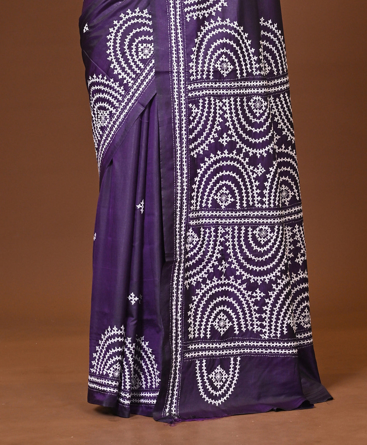Blended Silk Kantha Stitch Saree Purple