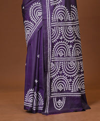 Blended Silk Kantha Stitch Saree Purple