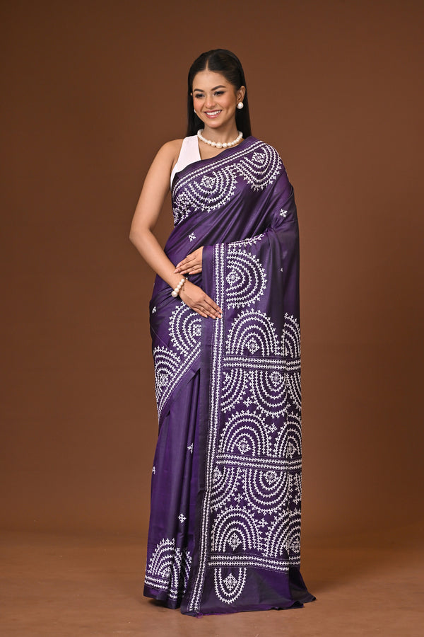 Blended Silk Kantha Stitch Saree