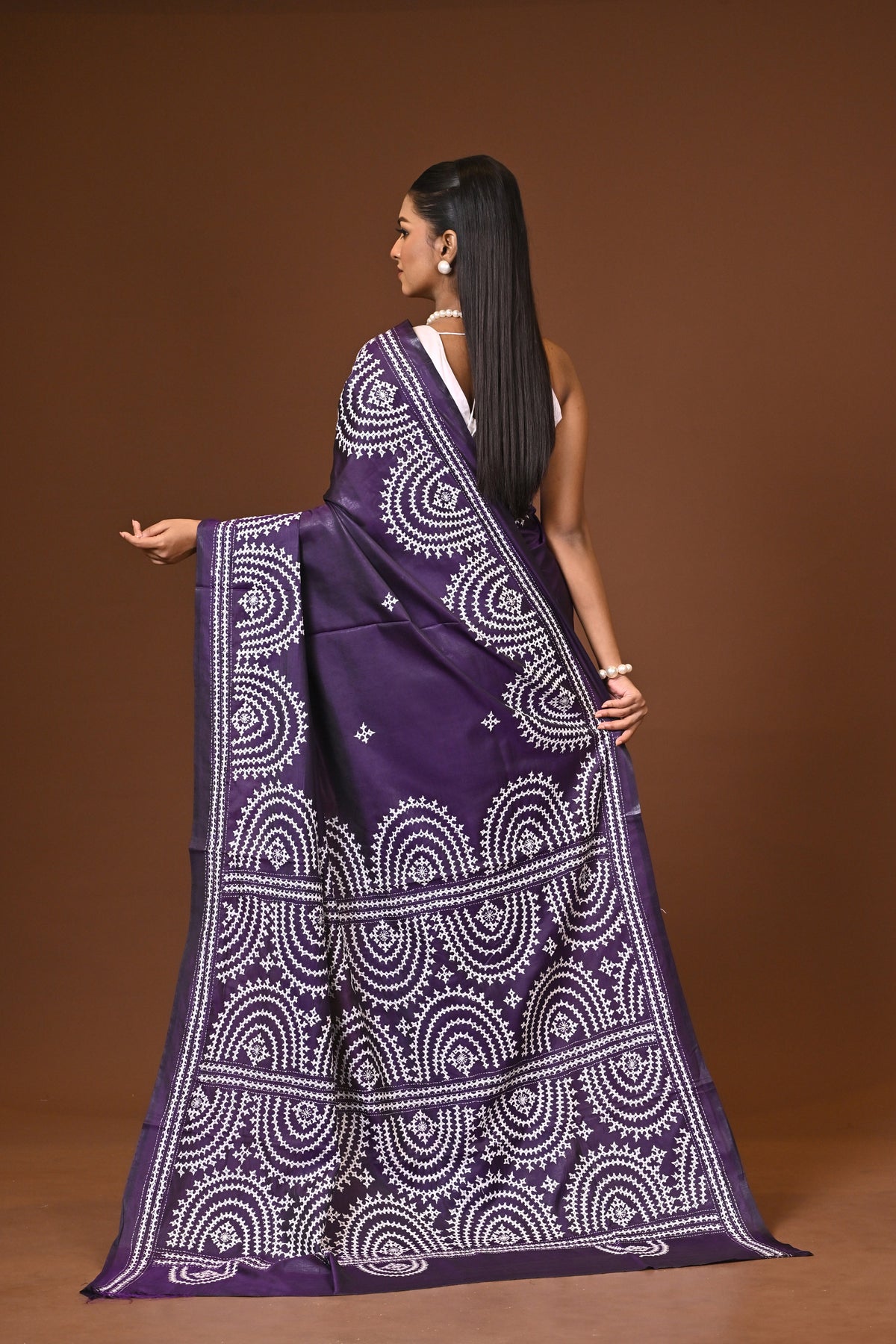 Blended Silk Kantha Stitch Saree Purple