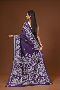Blended Silk Kantha Stitch Saree Purple
