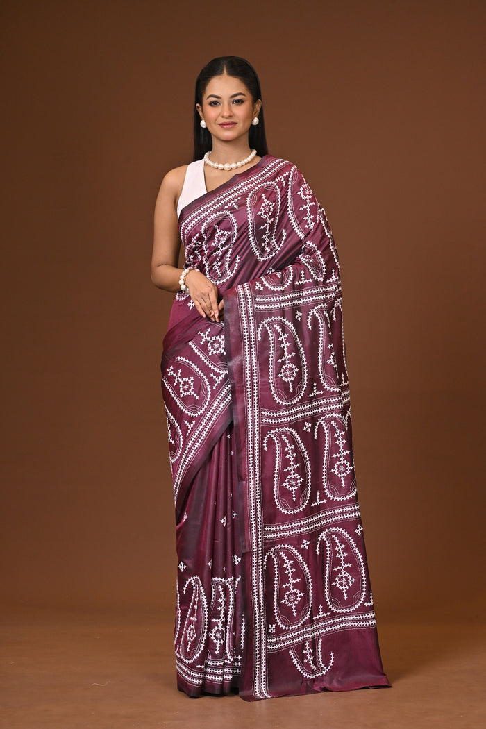 Blended Silk Kantha Stitch Saree