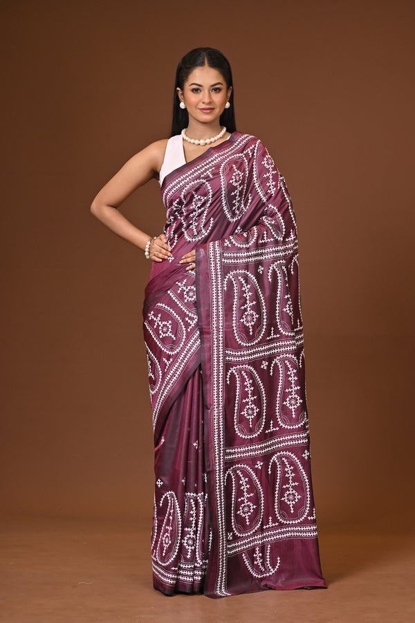 Blended Silk Kantha Stitch Saree
