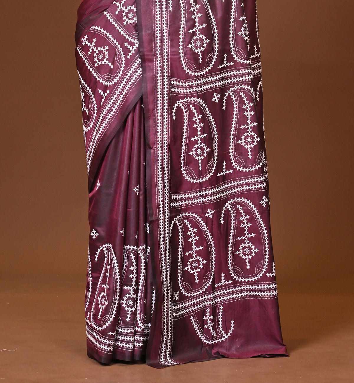 Blended Silk Kantha Stitch Saree Brown
