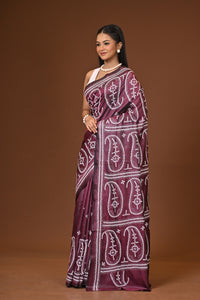 Blended Silk Kantha Stitch Saree Brown