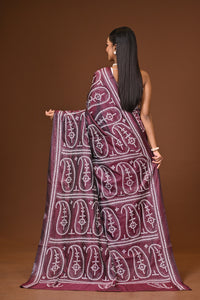 Blended Silk Kantha Stitch Saree Brown