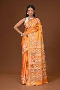 Blended Silk Kantha Stitch Saree Velvet Yellow