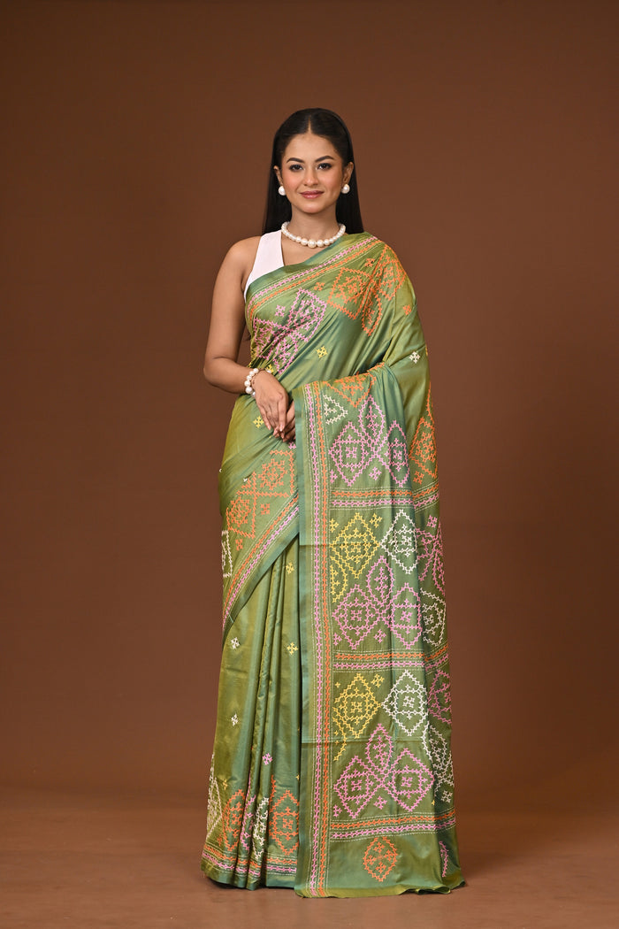 Blended Silk Kantha Stitch Saree