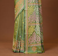 Blended Silk Kantha Stitch Saree Velvet Green