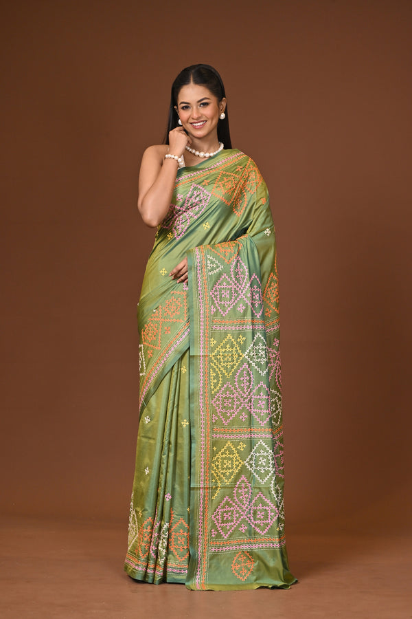 Blended Silk Kantha Stitch Saree
