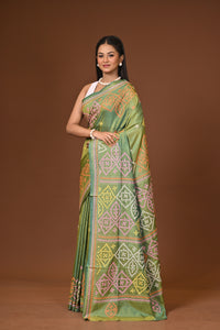 Blended Silk Kantha Stitch Saree Velvet Green
