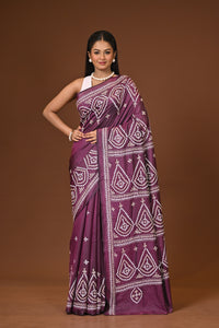 Blended Silk Kantha Stitch Saree Velvet Purple