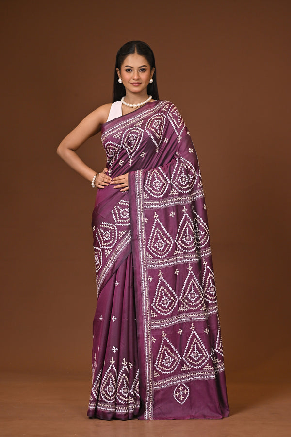 Blended Silk Kantha Stitch Saree